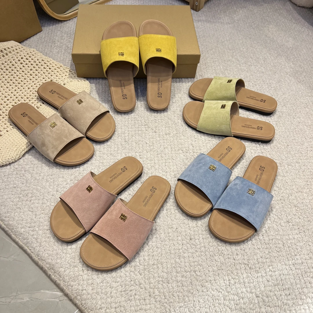韩版ins字母真皮平底凉拖鞋女软底防滑海边沙滩一字拖潮女鞋