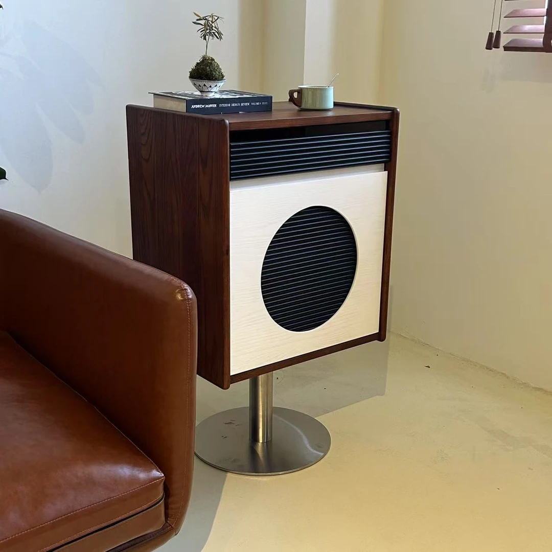 实木拉姆边柜日式客厅中古储物收纳斗柜北欧复古落地带门柜子