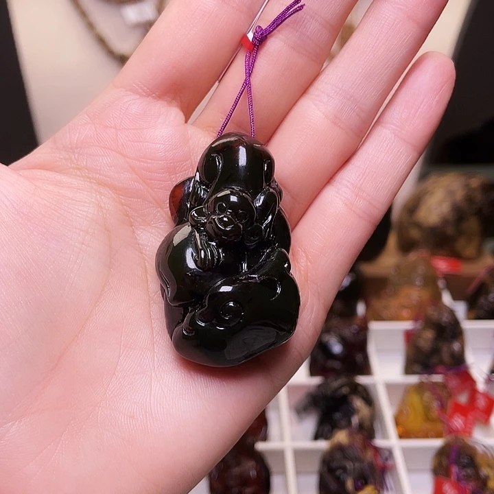 琥珀未镶嵌裸石抚顺琥珀血翳珀灵猴鲜桃223