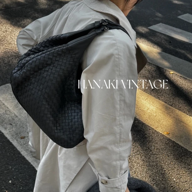 95新 BOTTEGA VENETA/葆蝶家 花绮中古/BV灰色编织腋下单肩包