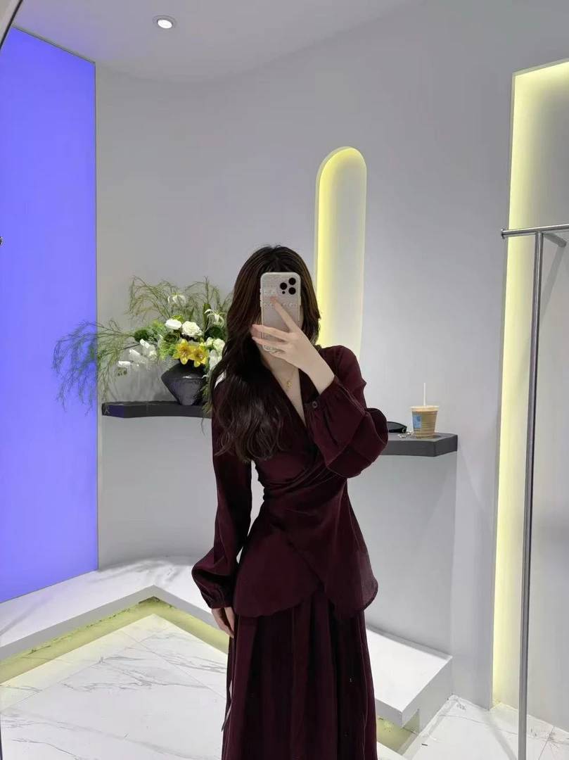 【告白气球】赫本风显瘦温柔百搭法式长袖套装宽松不规则903