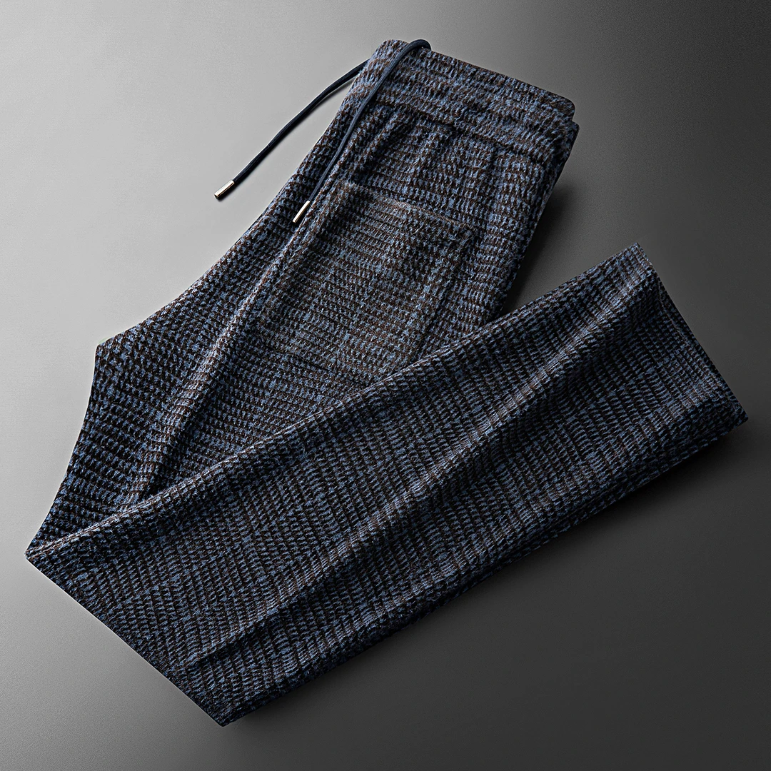 PAVENATNO/巴韦那奇秋冬保暖马海毛时尚千鸟格纹男士直筒休闲卫裤
