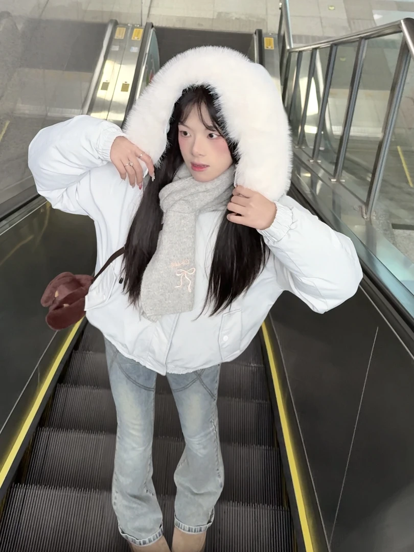 pearl bow 雪拥云釉 连帽毛领冬季撞色派克棉服【200加厚加绒重磅】