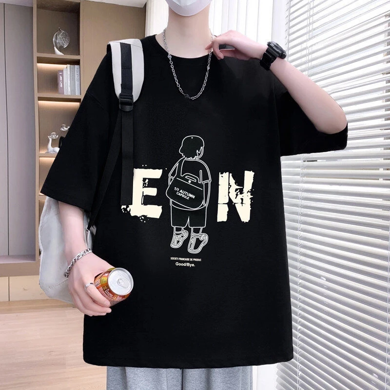 2025夏季新款学生港风宽松纯棉短袖T恤青少年大童全棉男生体恤衫