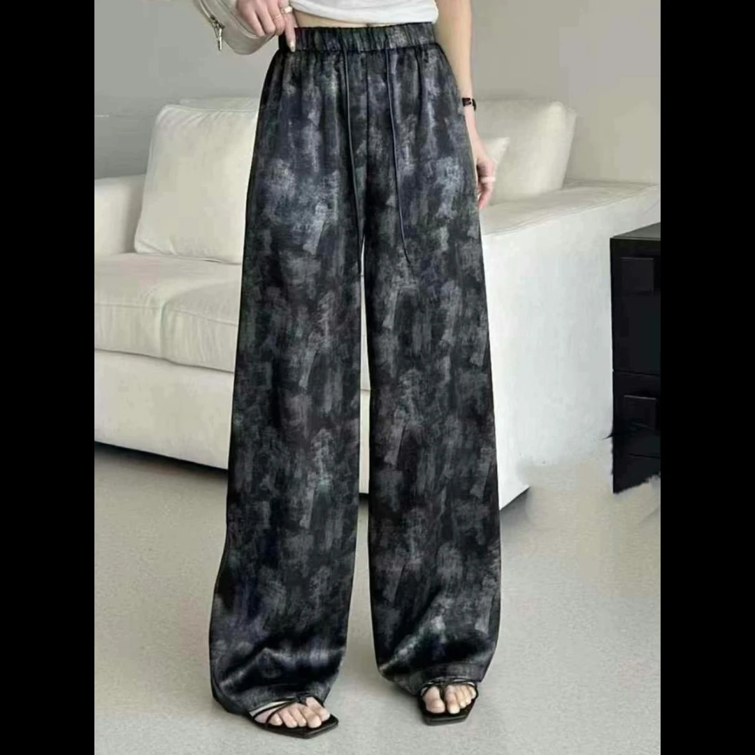 【玫瑰缘夏天抖抖动设计师百搭时尚网红气质高腰轻奢休闲松紧西裤