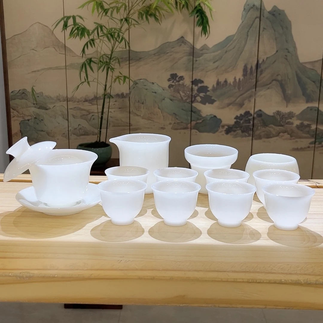 【都彩】高档冰种璞玉白瓷13头