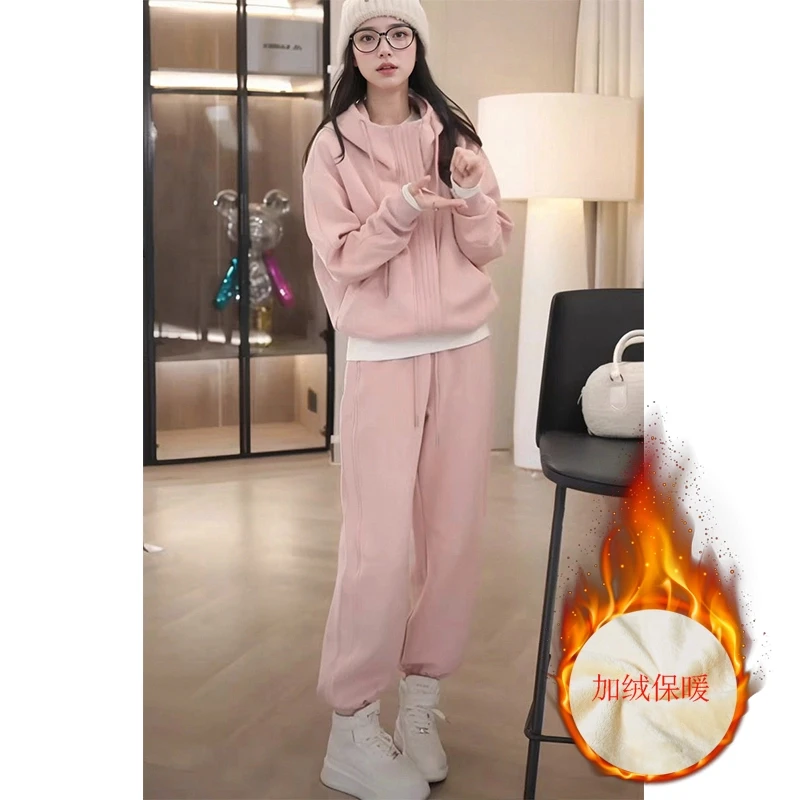 L3016加绒小个子定制洋气休闲运动套装女秋冬时尚卫衣两件套长袖