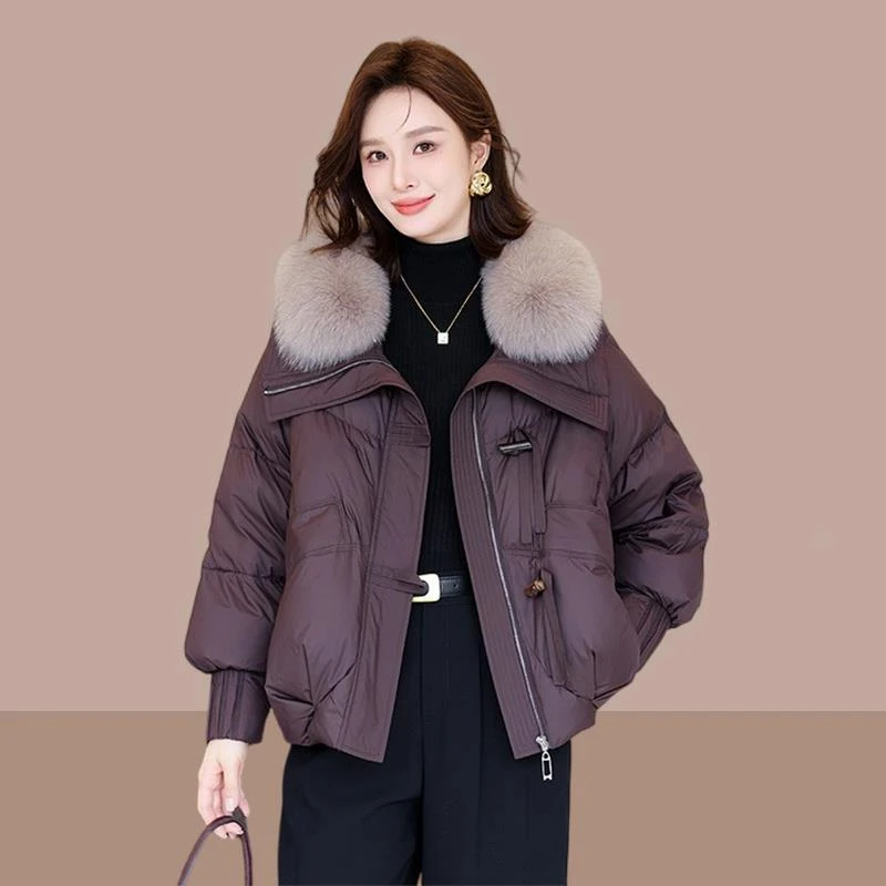 W2024年冬季新款保暖羽绒棉服女小个子大码宽松爆款面包服毛领外