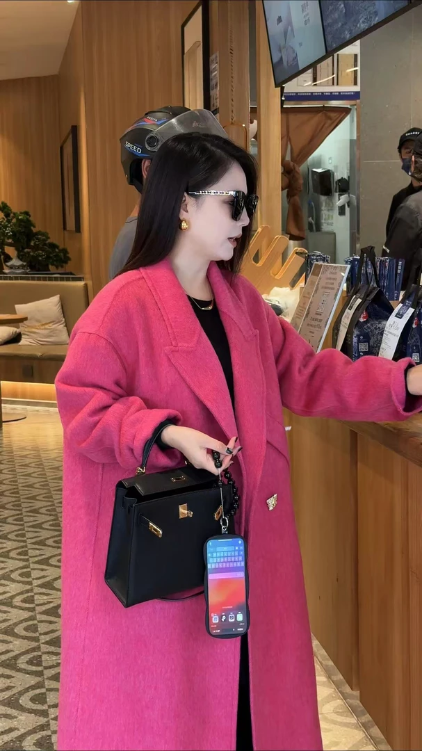 【樱花蜜桃】毛呢外套气质加厚百搭长款中长款厚款法式时尚长袖