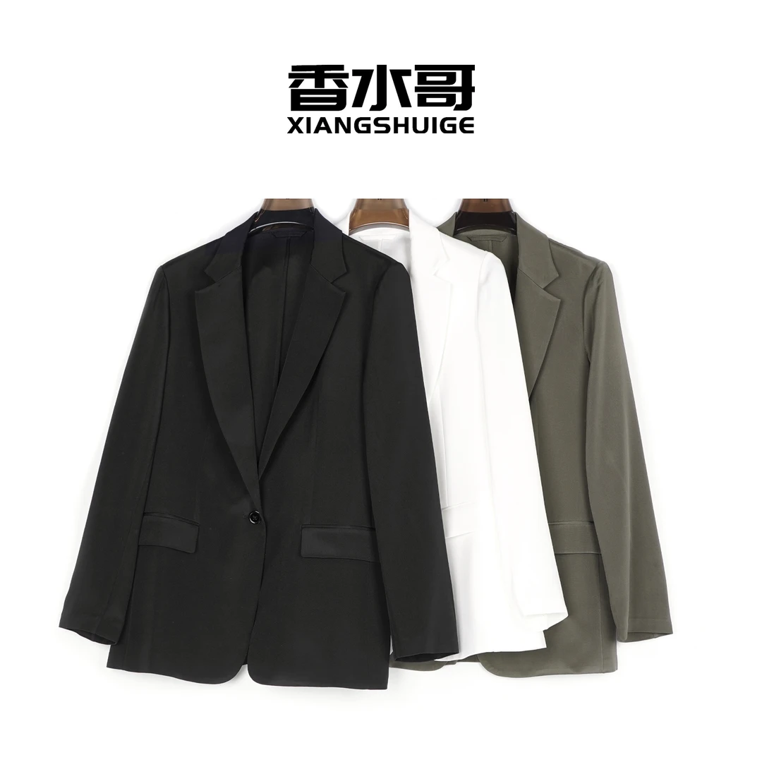 2025夏季新款女装休闲一粒扣西装百搭三色桑蚕丝时尚气质短外套
