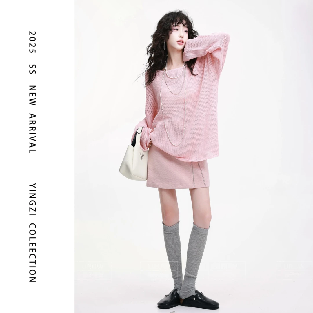 颖子定制【艺术走廊】休闲时尚镂空罩衫女初秋圆领微透百搭上衣9785