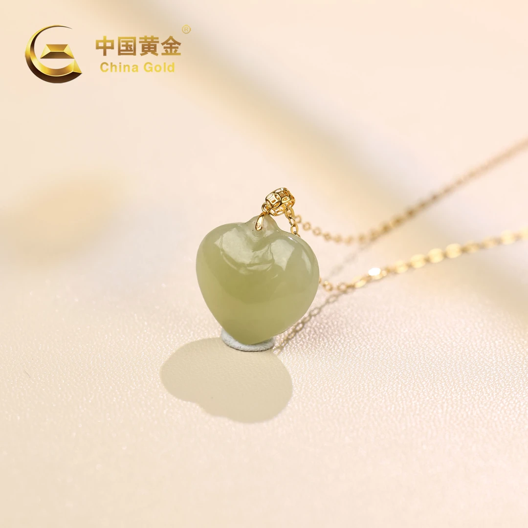 【中国黄金】18k金和田玉晴水心形吊坠-D6738-【格】