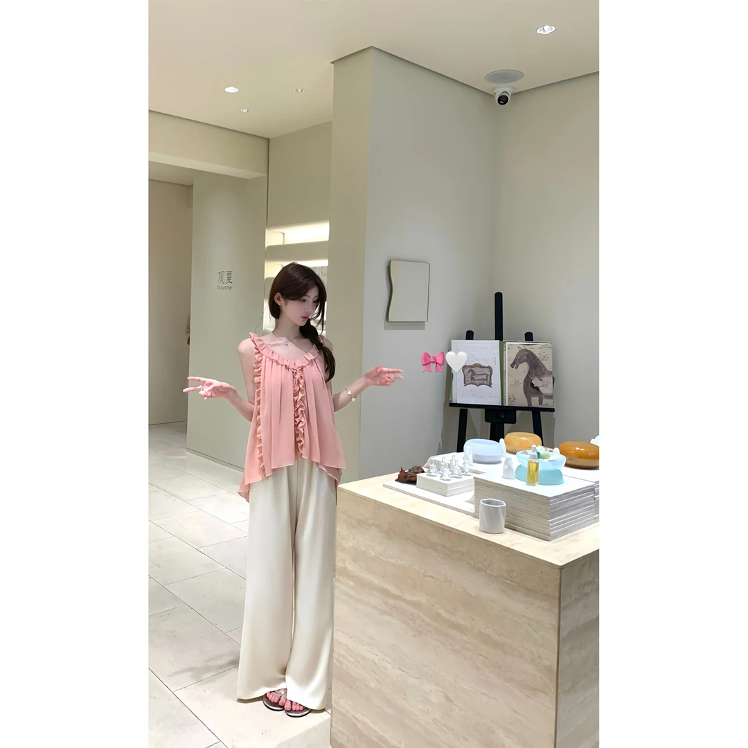 白水女 云朵泡芙裤 杏色直筒休闲裤宽松慵懒风垂坠感B50651424