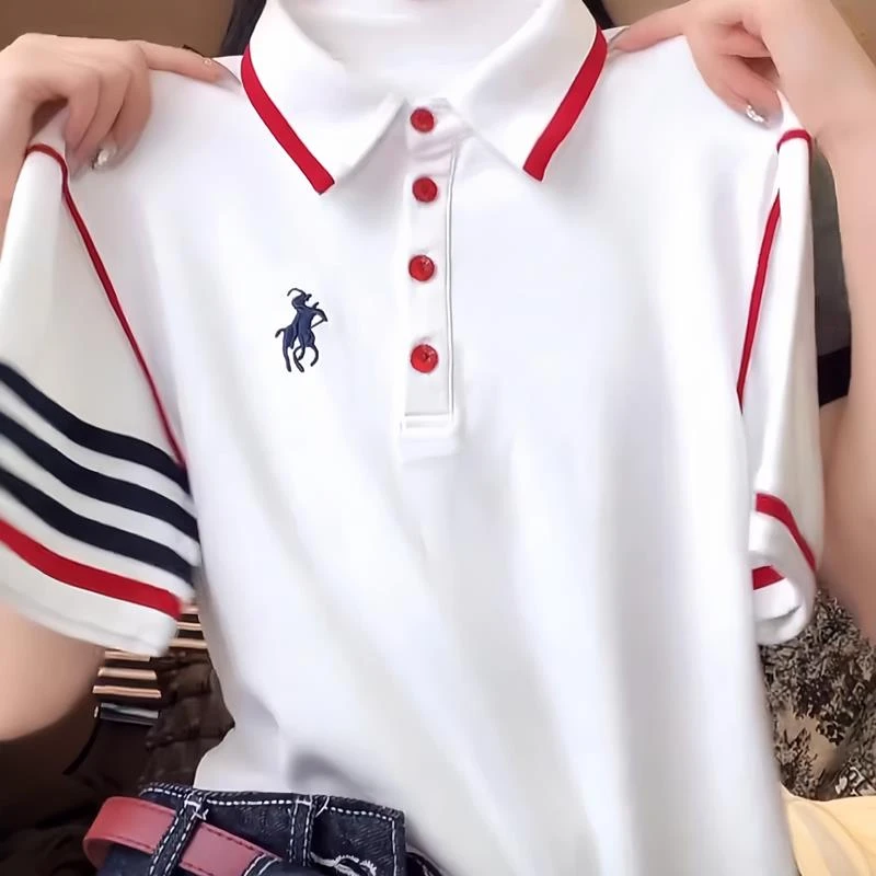 纯棉Polo领洋气白色短袖T恤女2025夏季新款时尚感小众百搭上衣服