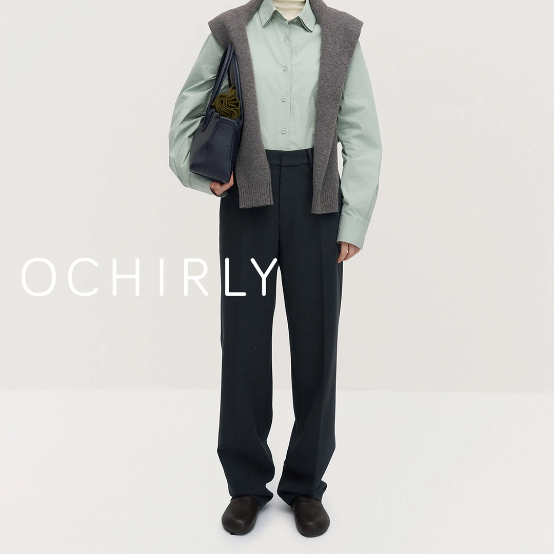 OCHIRLY欧时力 澳大利亚弹力花呢直筒西装长裤女秋冬