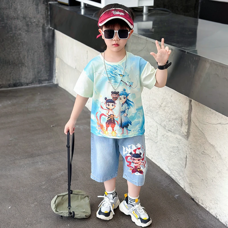 哪吒短袖套装男童夏装新款夏季儿童帅气宝宝衣服短袖体恤儿童服装