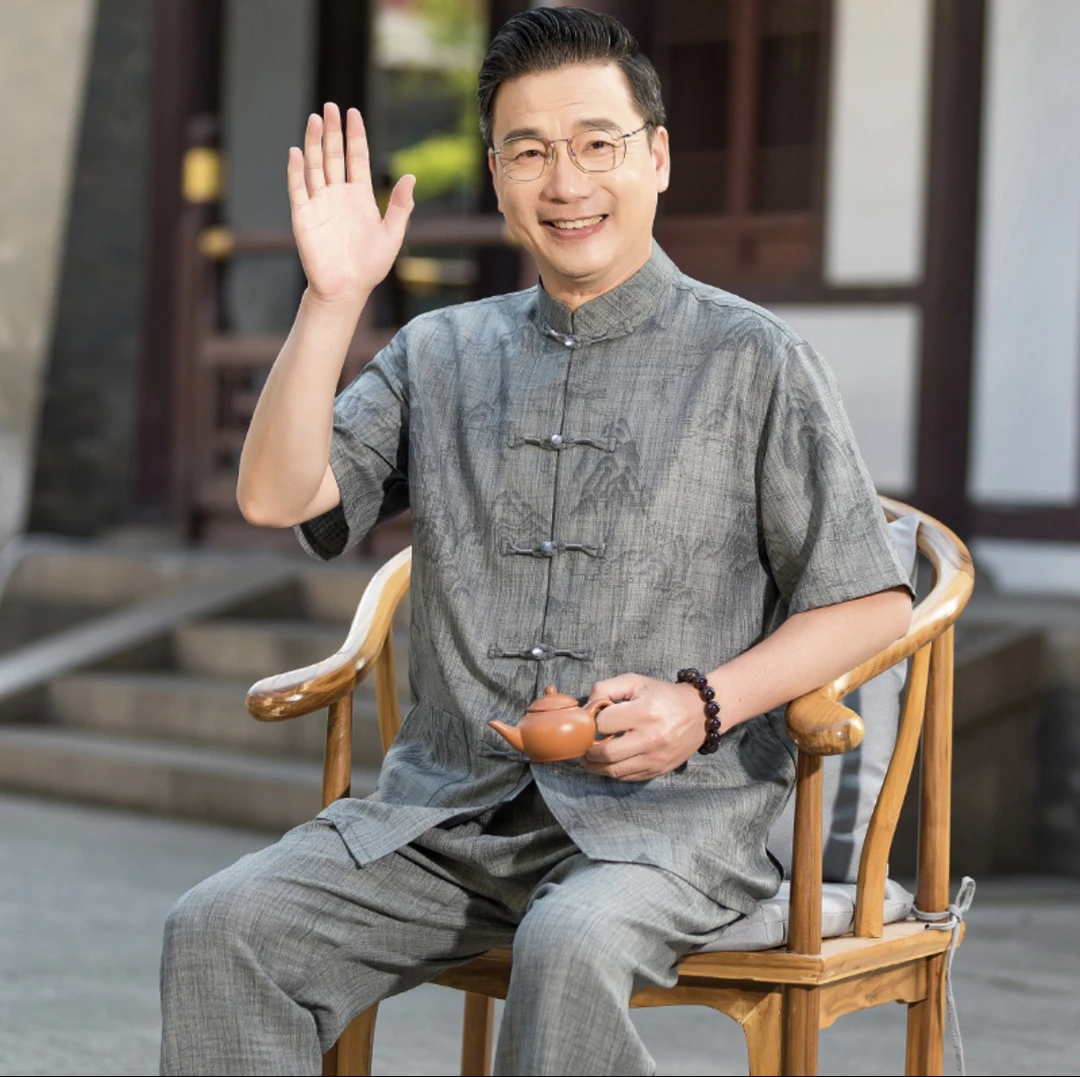 新款唐装男中老年爸爸短袖老年人宽松休闲爷爷夏装上衣套装衬衫