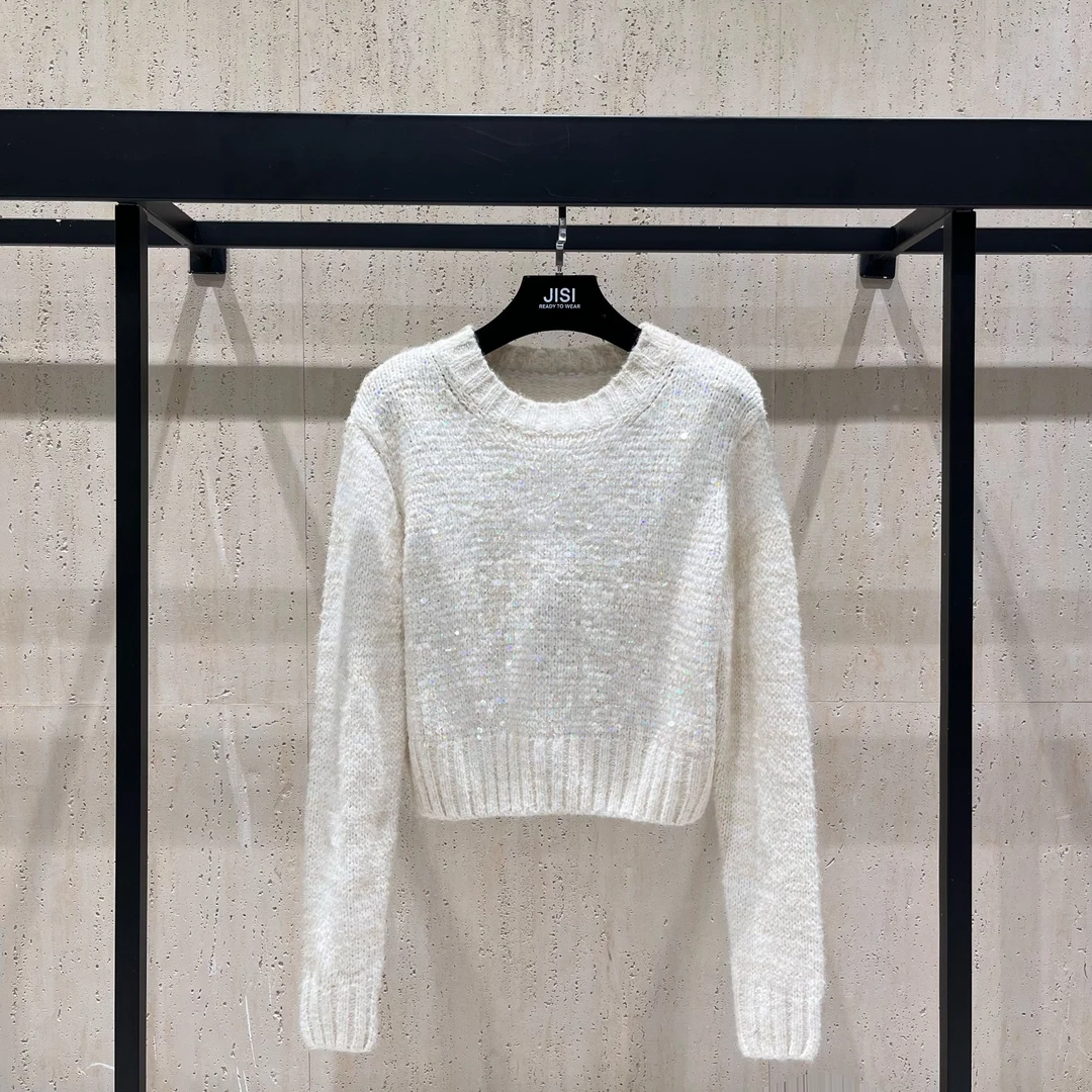 JISI 重工亮片圆领套头针织衫-MZ23087