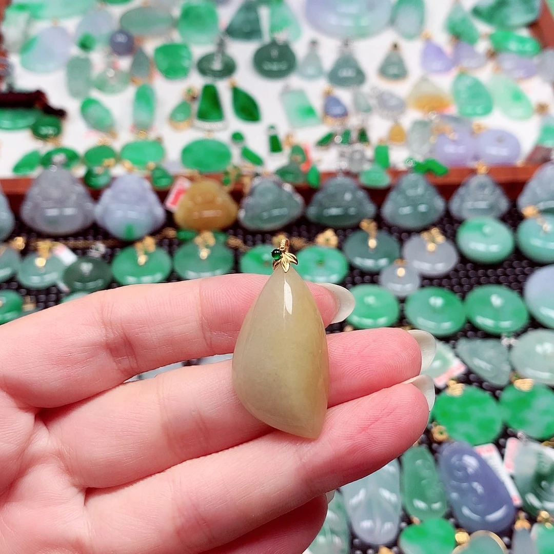 翡翠18K金镶嵌吊坠(不含链)