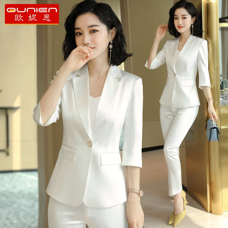 西装套装女2026年夏季薄款糖果色白色西服女七分袖工作服西装外套