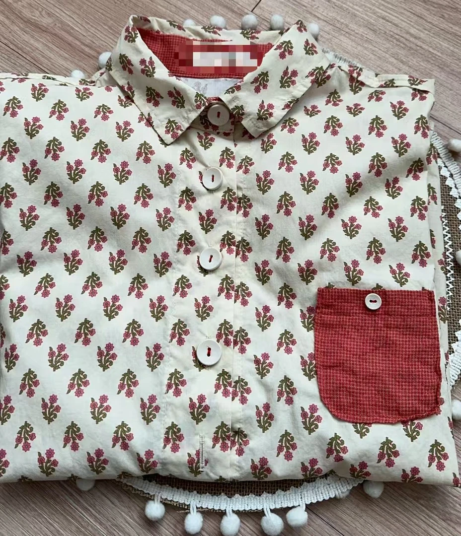 韩国正品不支持退换/mar/拼接格子兜花衬衣/0123