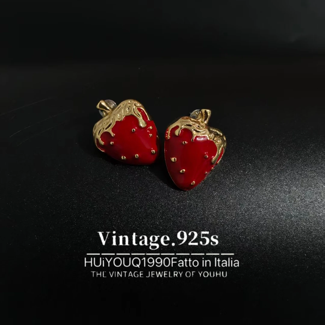 铜合金树脂耳饰 铜合金镀金树脂耳饰 354草莓耳钉