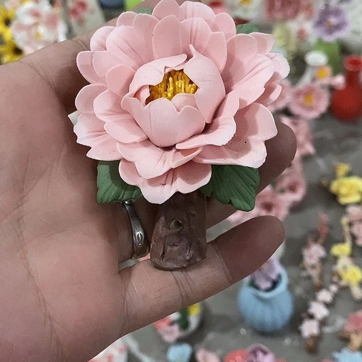 瓷片纯手工陶瓷花摆件瑕