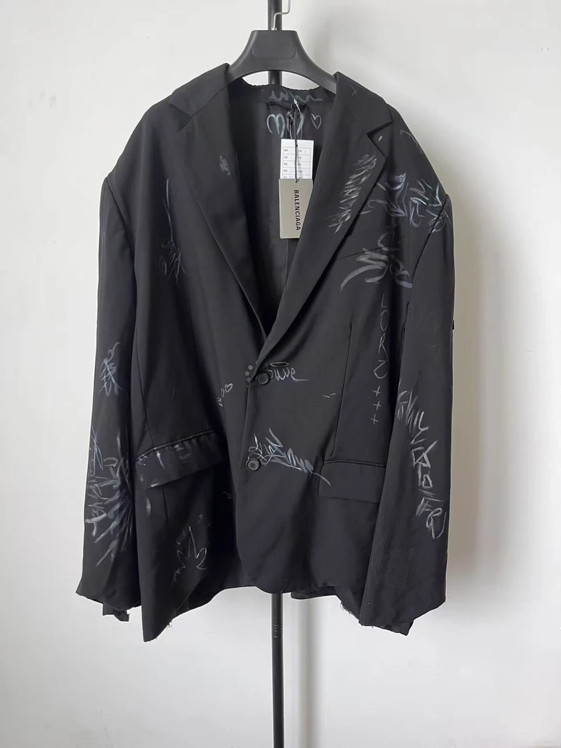 未使用 Balenciaga/巴黎世家 涂鸦印花单排扣西装外套 1码