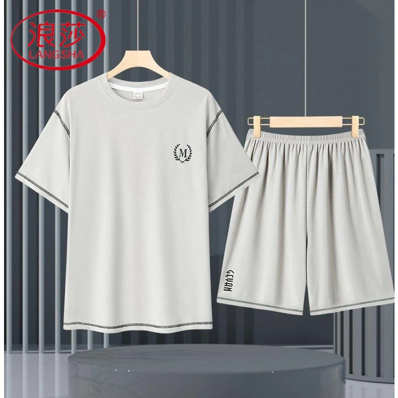 浪莎夏季莫代尔男士睡衣男款冰丝宽松简约薄款透气家居服套装