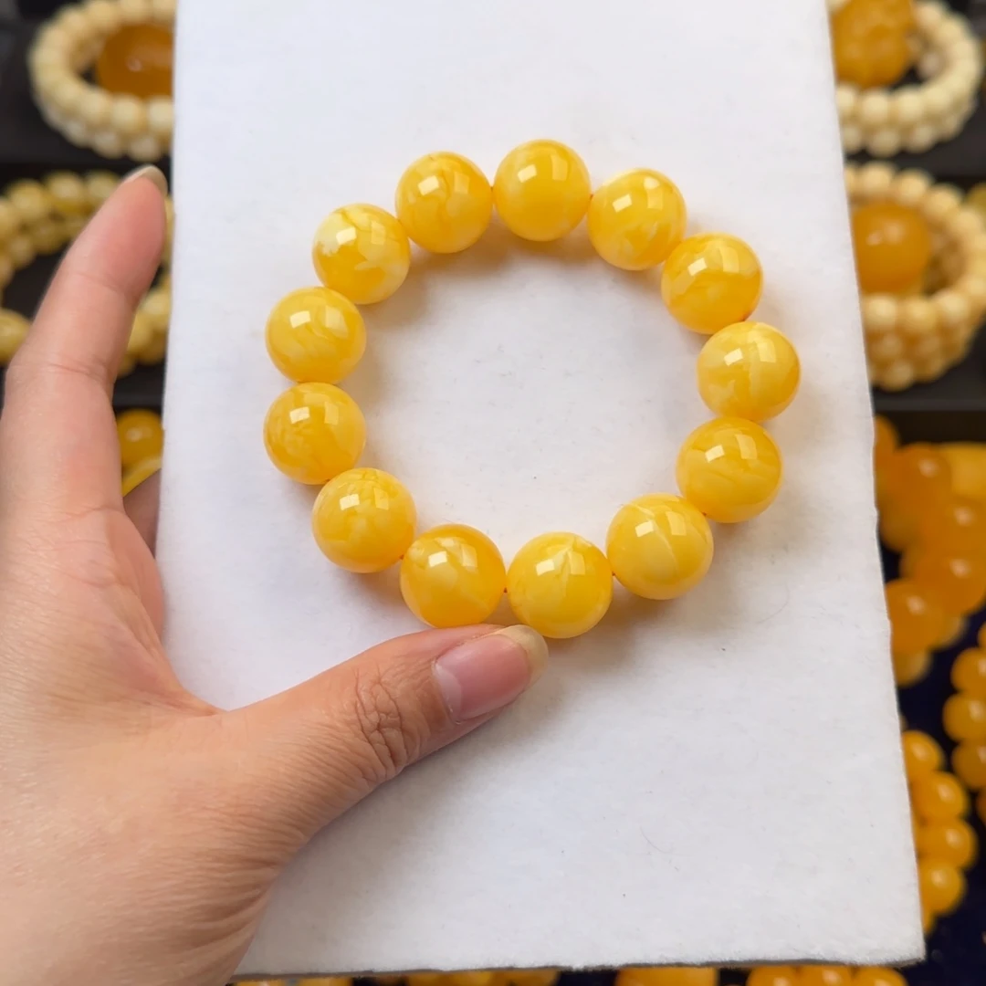 蜜蜡未镶嵌颈饰橘白花同料杨枝甘露17