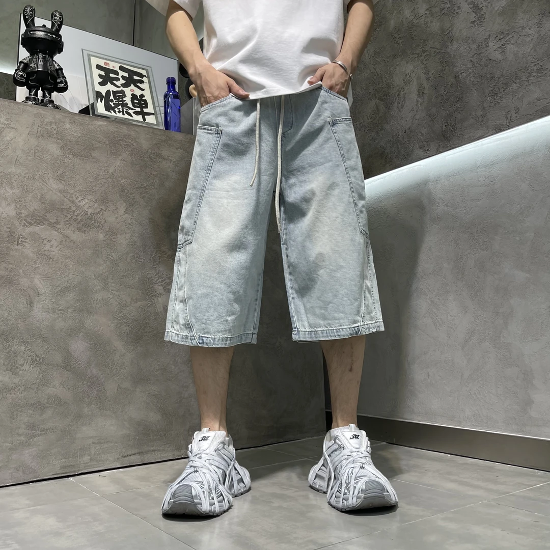 磨毛欧美风七分裤短裤休闲复古夏季大码五分裤中裤薄款潮男士直筒