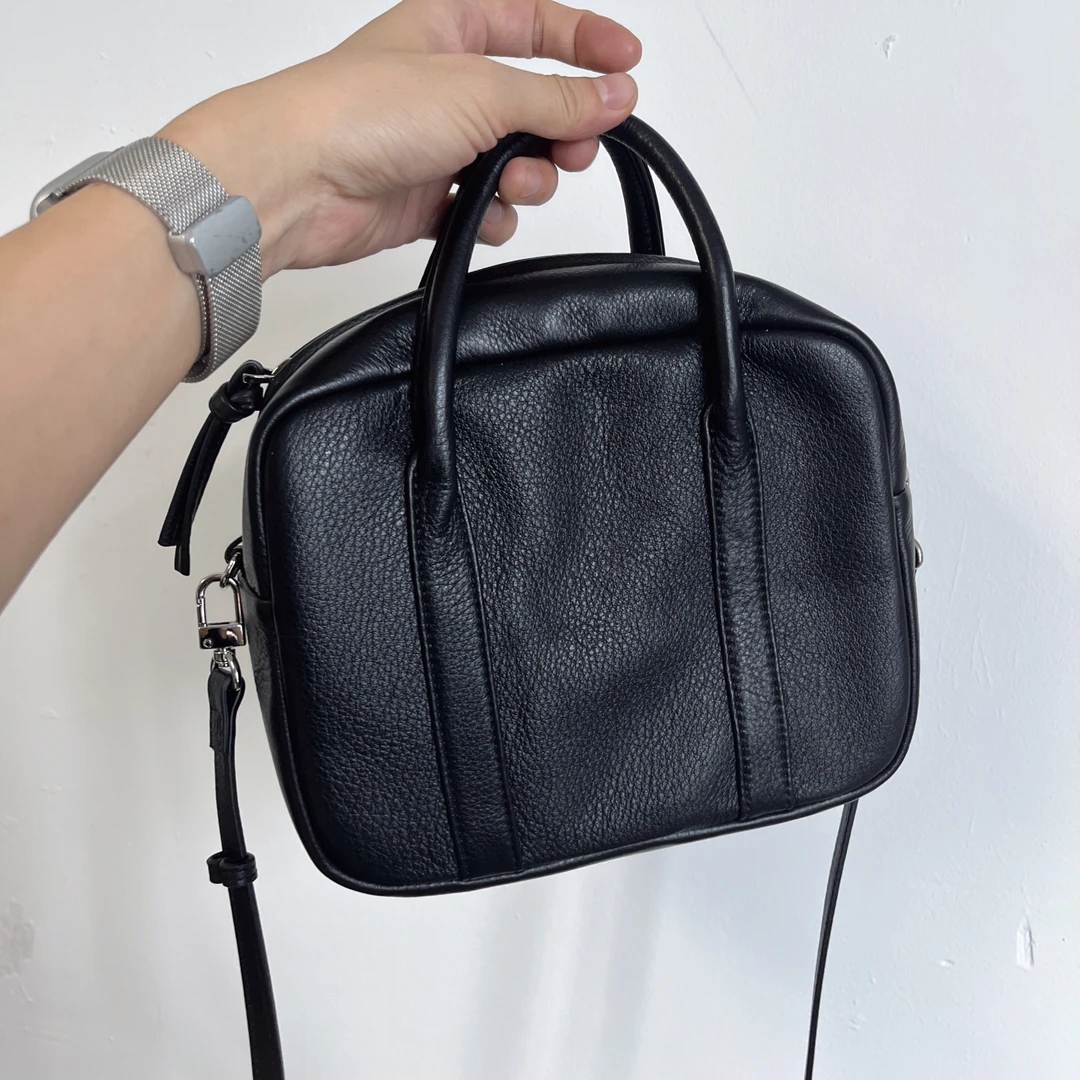 微瑕 日系头层牛皮简约手提包小tote