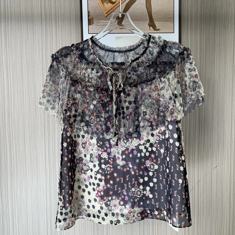 拼接撤柜XG新款气质时尚洋气减龄碎花衬衫夏季宽松显瘦百搭上衣