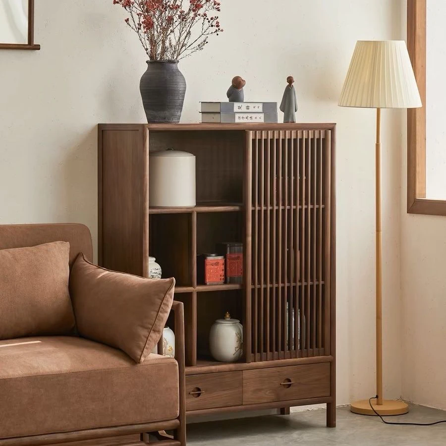 新中式实木餐边柜客厅边柜书柜边柜储物柜榆木茶柜茶边柜