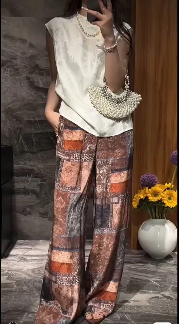 高货~100%人丝勿机洗！M腰66-96长103宽松直筒休闲长裤 1297