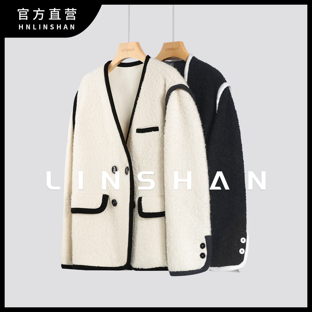 【清】【月光末石】秋羊毛混纺撞边廓形中长款毛呢大衣23315705