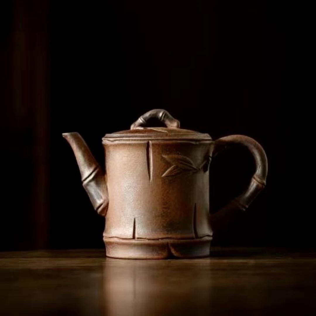 （拿）高款圆筒竹节壶紫砂手工制作竹筒壶高档茶具复古茶壶