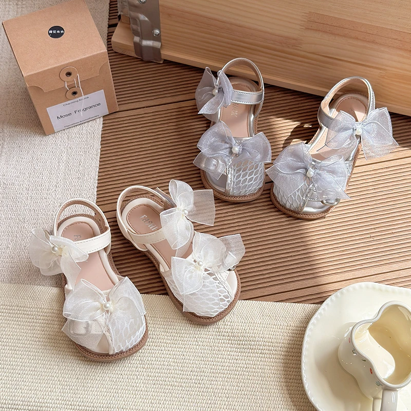 女童夏季新款简约蕾丝款单扣蝴蝶网鞋181