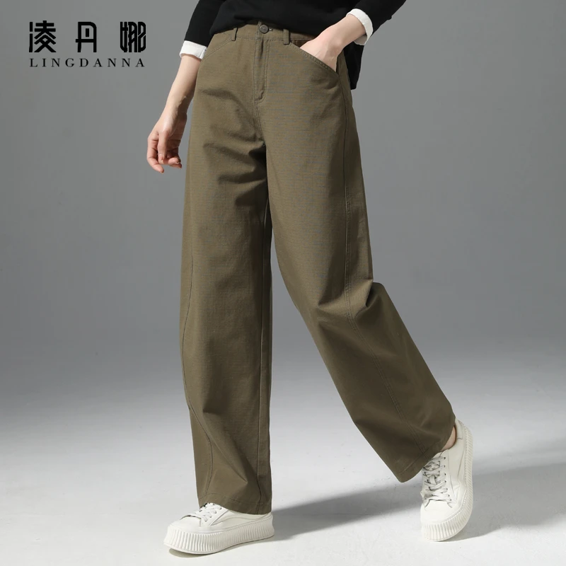 军绿色休闲香蕉裤女2025年春季新款弯刀阔腿裤显瘦宽松直筒镰刀裤