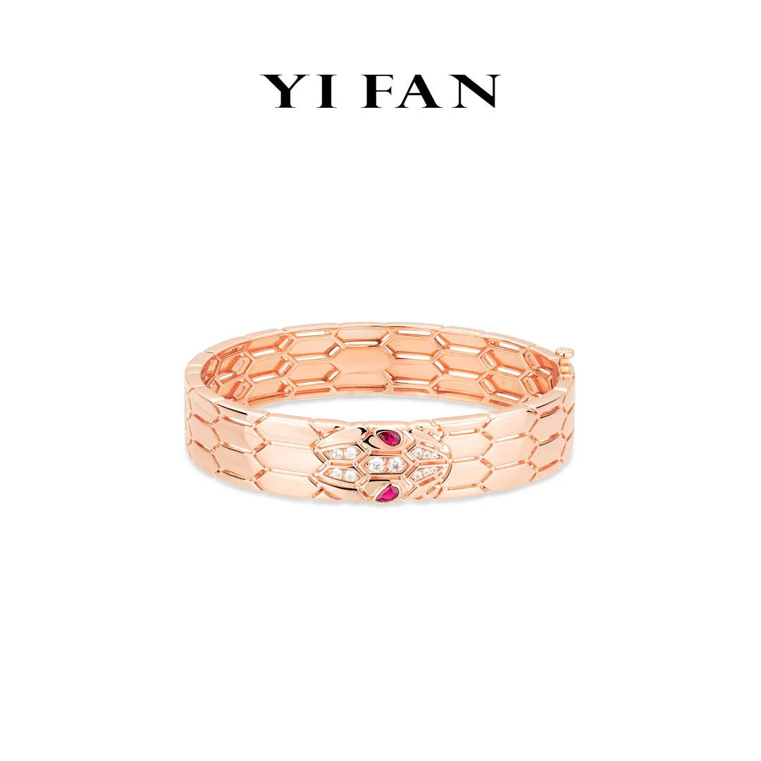 925银合成锆石手链 4686-玫金色满钻灵蛇豪镶百搭宽版手镯