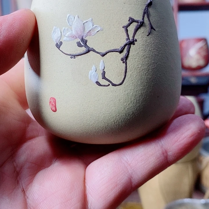 琴***艺茶杯紫砂黄段全新主人杯，泥绘。