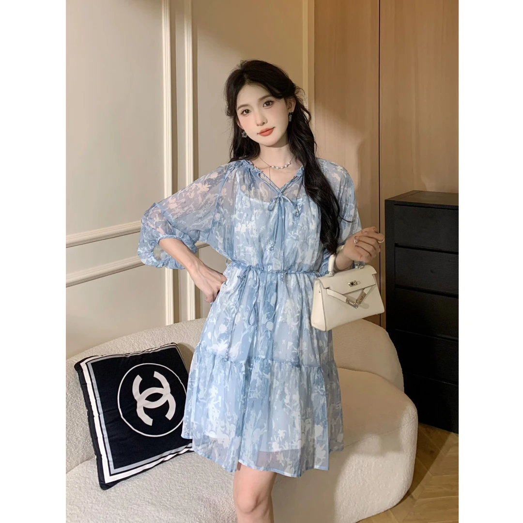 SHAOER【泰兰德夏天】甜美初恋森林系晕染印花温柔度假碎花短裙2487