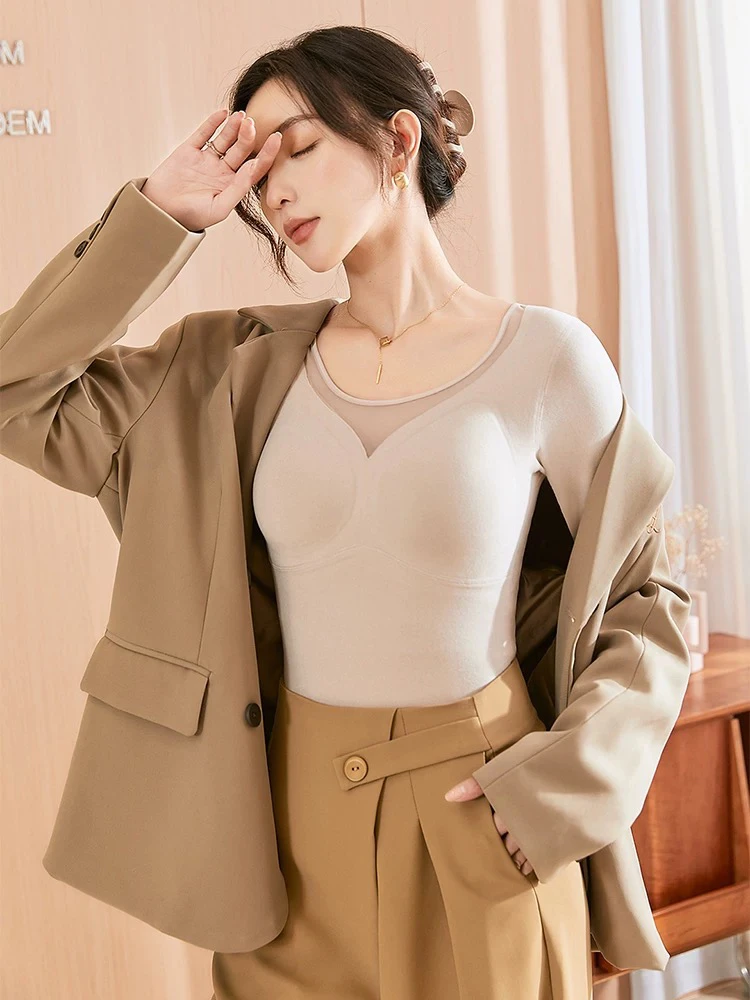 【长袖8856】石墨烯自带杯垫无痕长袖保暖美胸内衣