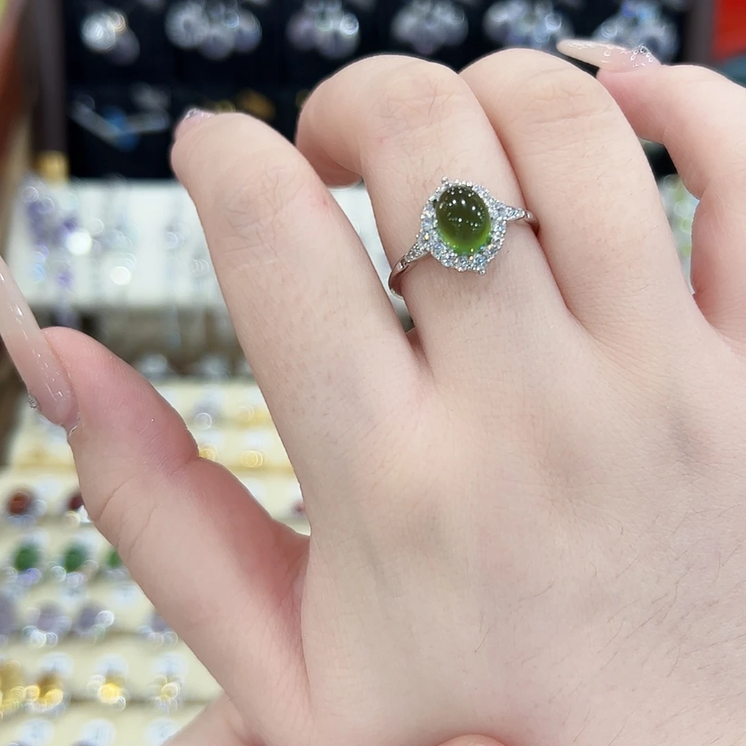 蛇纹石玉银S925镶嵌戒指