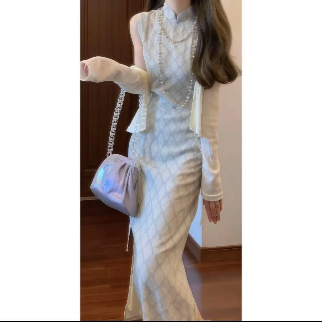 【清风】复古优雅明国风团花改良旗袍气质连衣裙无袖长款&防晒开衫