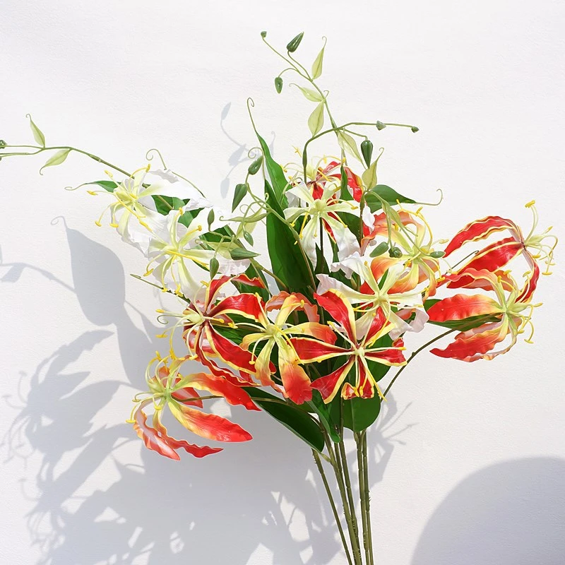 【花间拾彩】胶布手感嘉兰火焰百合  仿真花假花家居轻奢软装花艺
