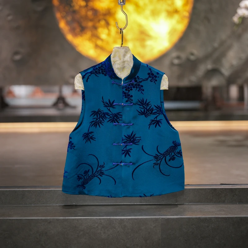 蓝大【知瑾】桑蚕丝立领对襟马甲6690