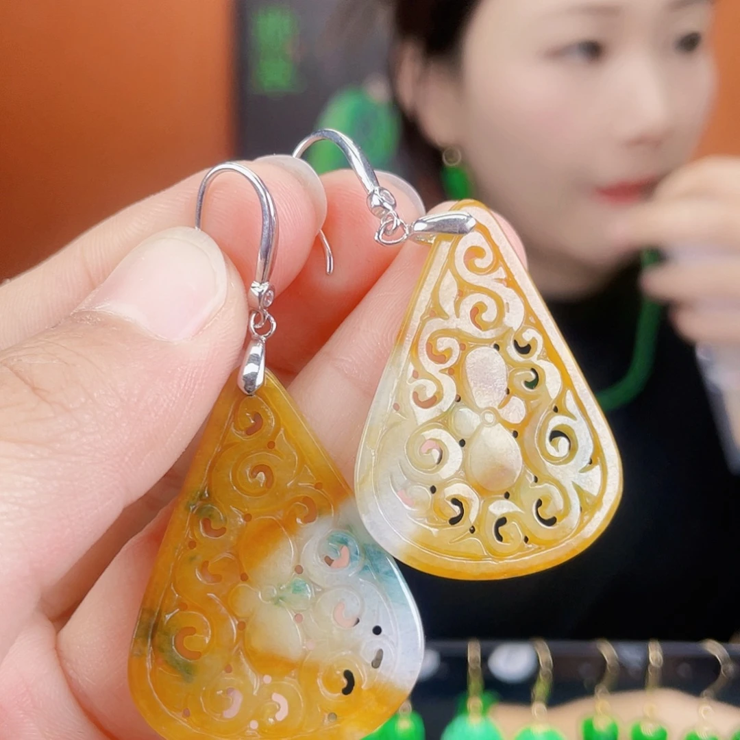 翡翠银S925镶嵌耳饰