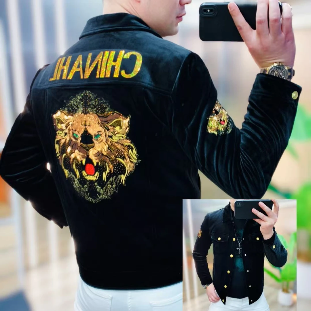 阿凯严选  欧洲站高档时尚个性潮流帅气百搭秋季修身刺绣纽扣外套