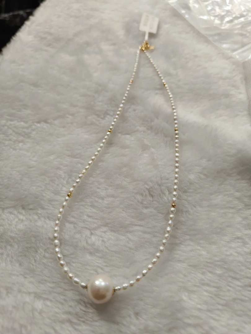 (售完无补) 淡水天然珍珠米型珠+白珠路路通吊坠（非完美）